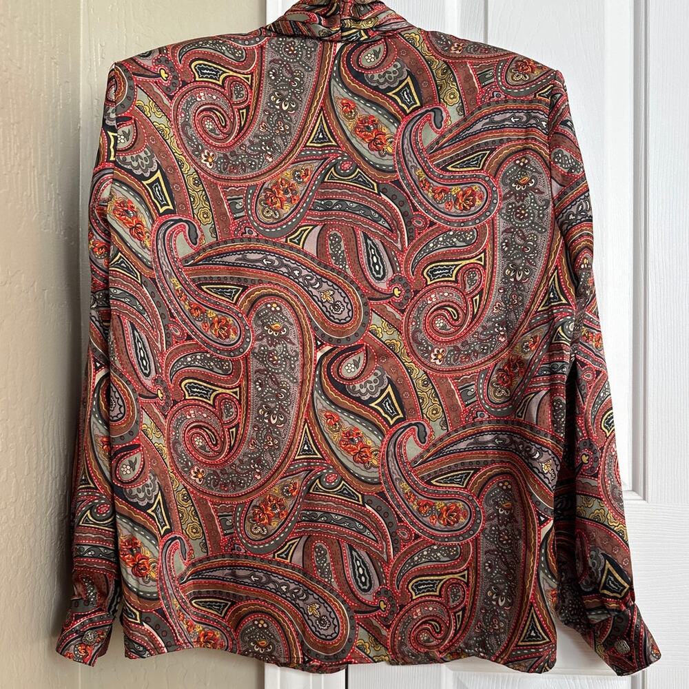 Vintage 80s Paisley Print Button Up Blouse | Retro‎ Shoulder Pad Power Blouse XL - Picture 2 of 6